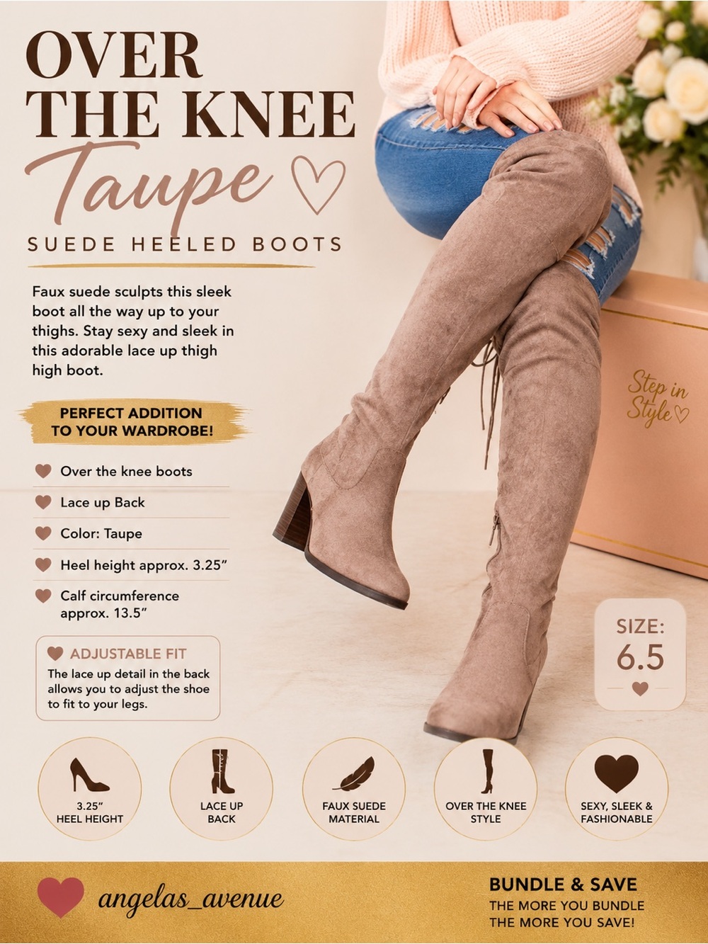Over The Knee Taupe Vegan Suede Heeled Boots